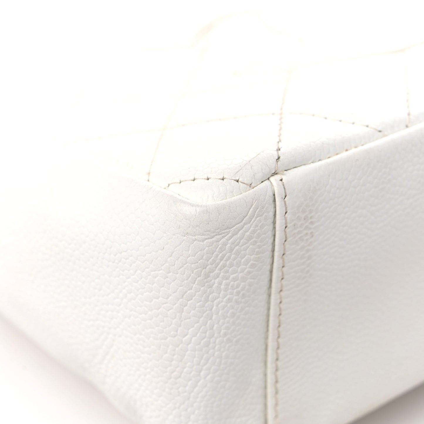 Caviar Quilted Petit Shopping Tote PST White