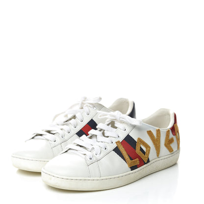 Gucci Calfskin Web LOVED Embroidered Womens Ace Sneakers 36 White 3 of 13