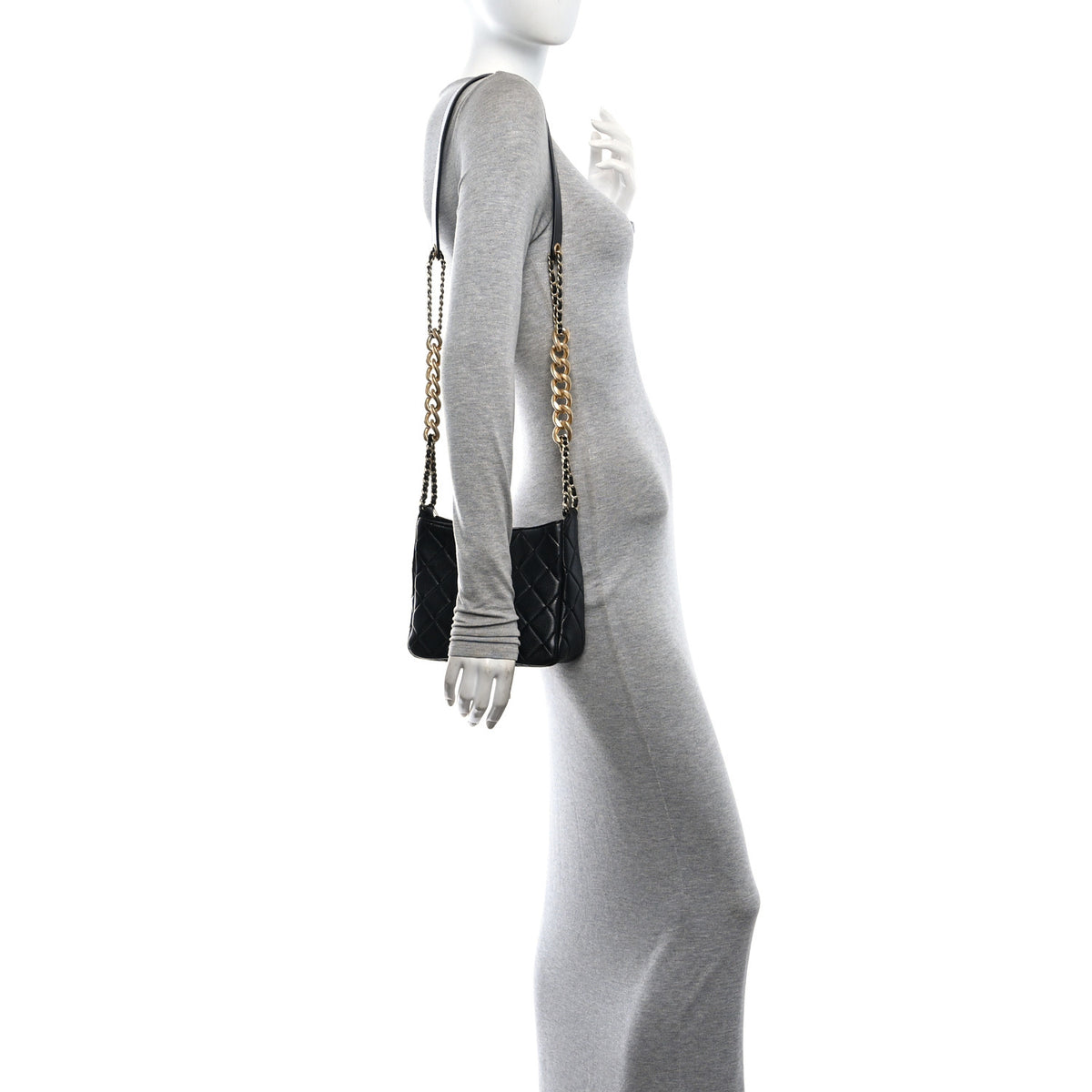 Shiny Lambskin Quilted CC Hobo Black