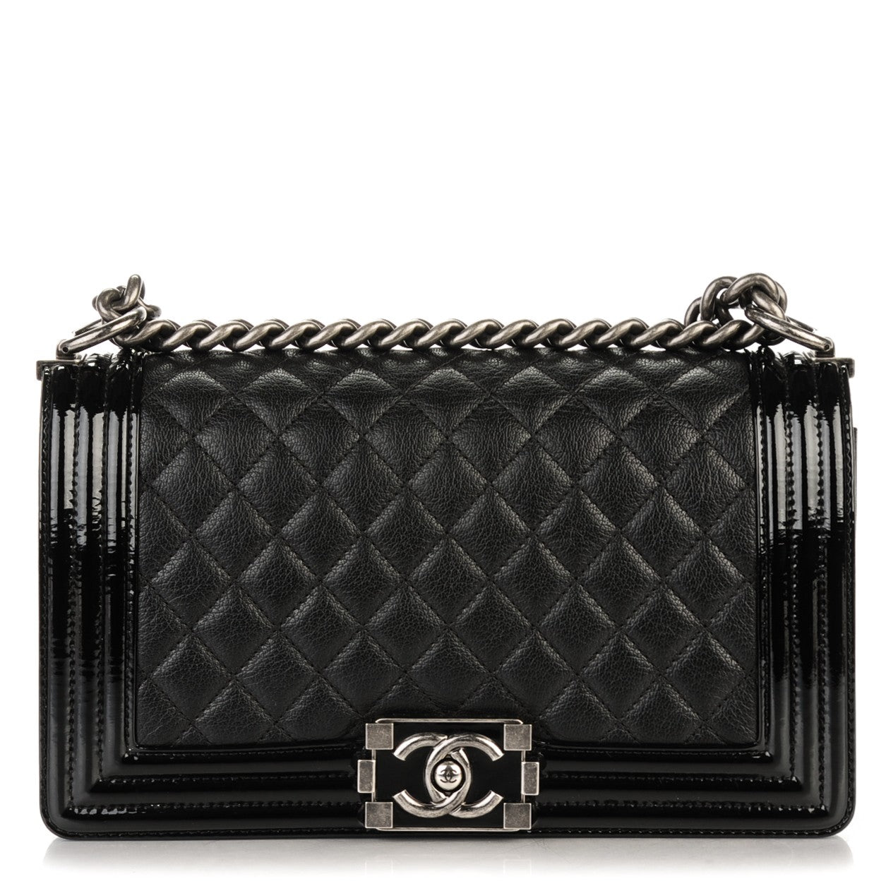 Chanel Goatskin Quilted Patent Medium Duo Boy Flap Black 1 of 7