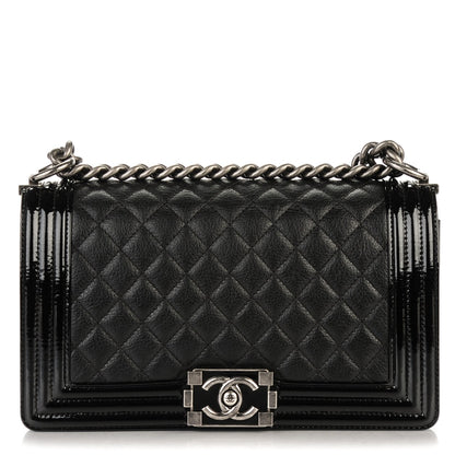 Chanel Goatskin Quilted Patent Medium Duo Boy Flap Black 1 of 7