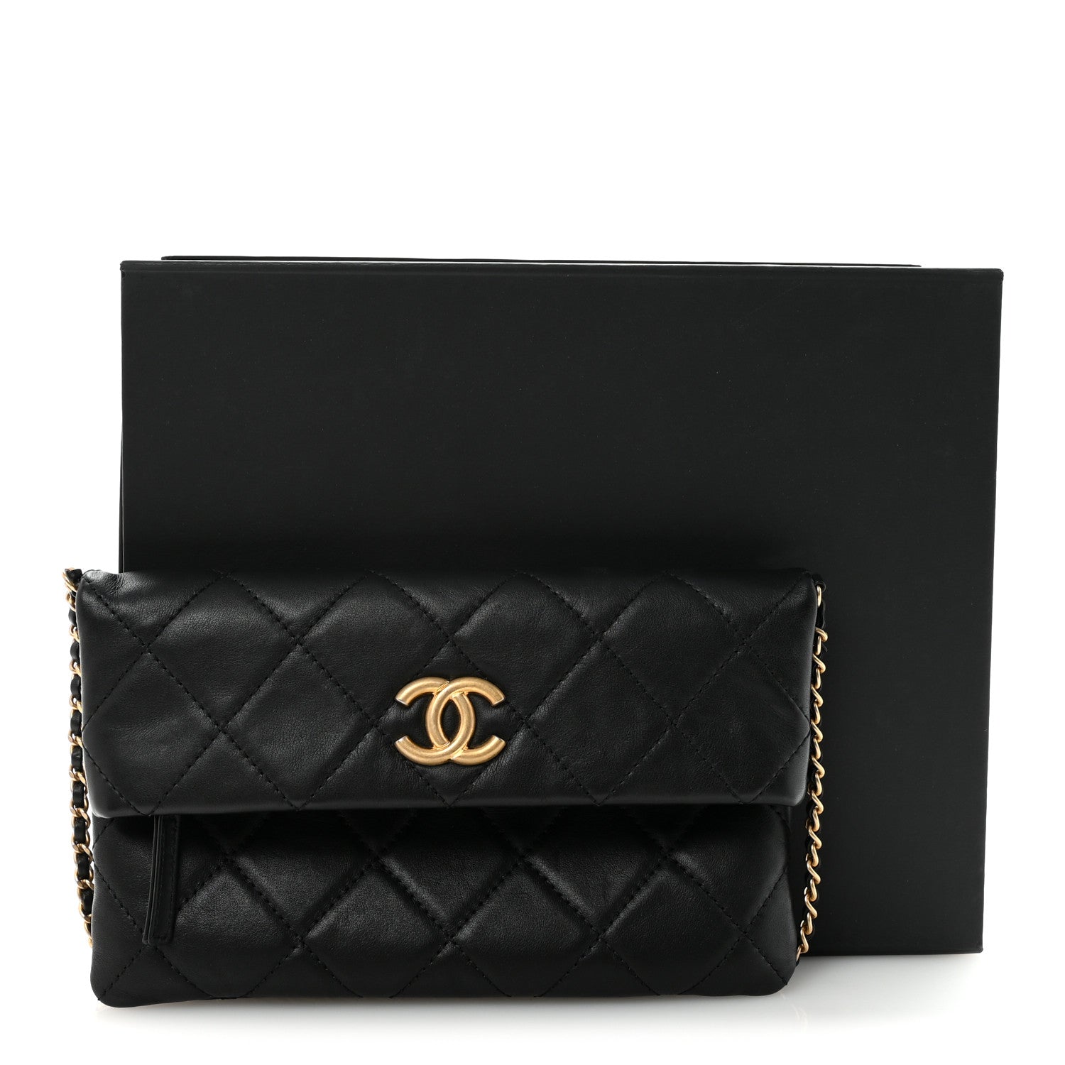 Chanel Calfskin Quilted Fold Over Clutch Black 11 of 11