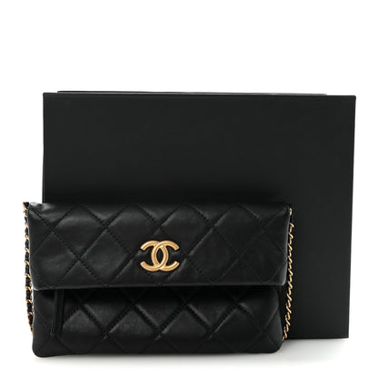 Chanel Calfskin Quilted Fold Over Clutch Black 11 of 11