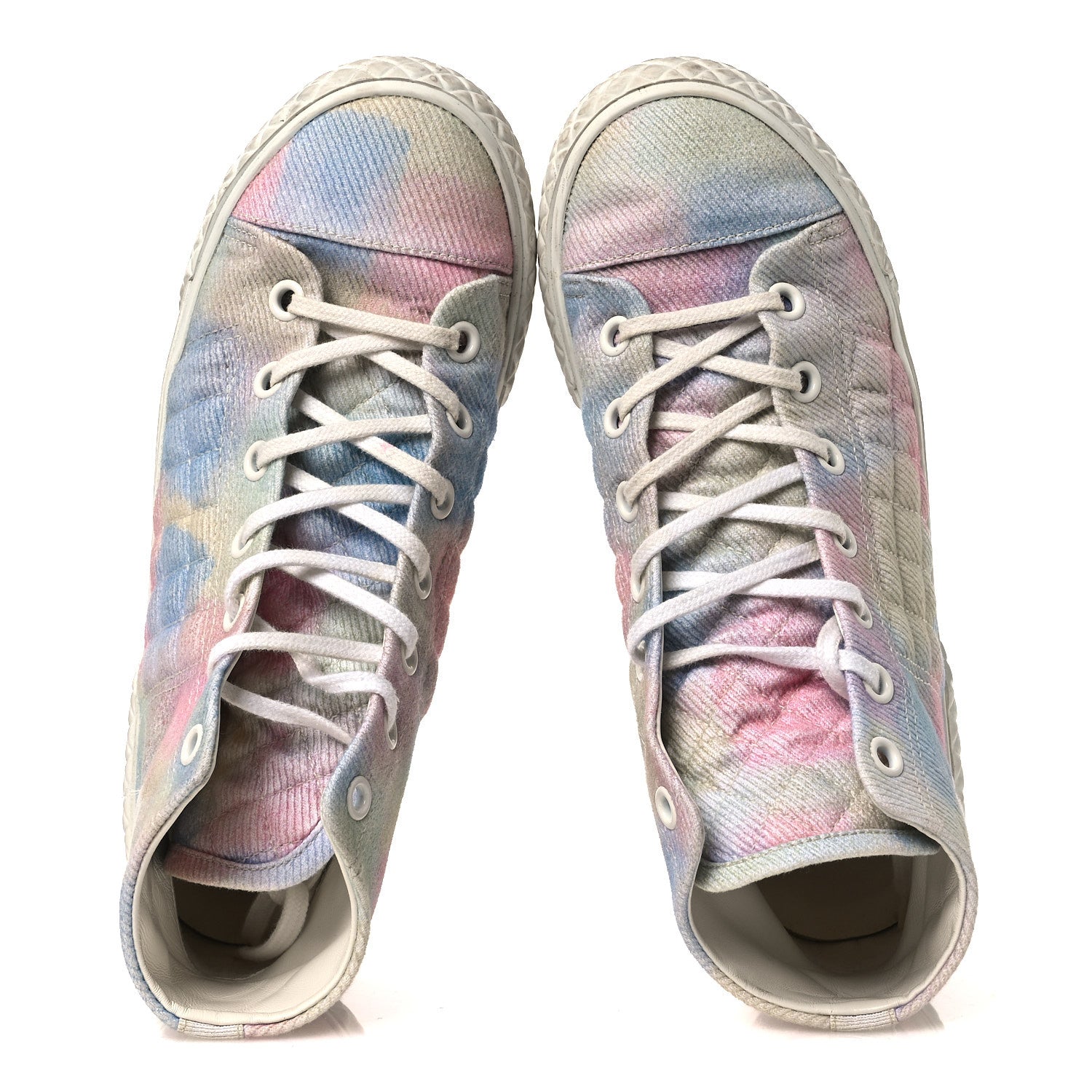 Chanel Printed Fabric High Top CC Sneakers 39 Green Pink Blue White 2 of 13
