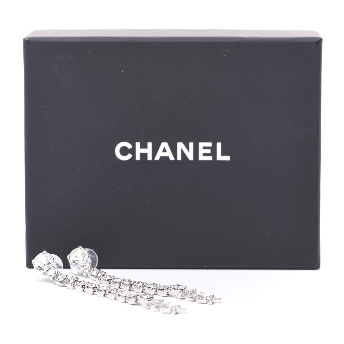 Crystal Starfall Drop Long CC Earrings Silver