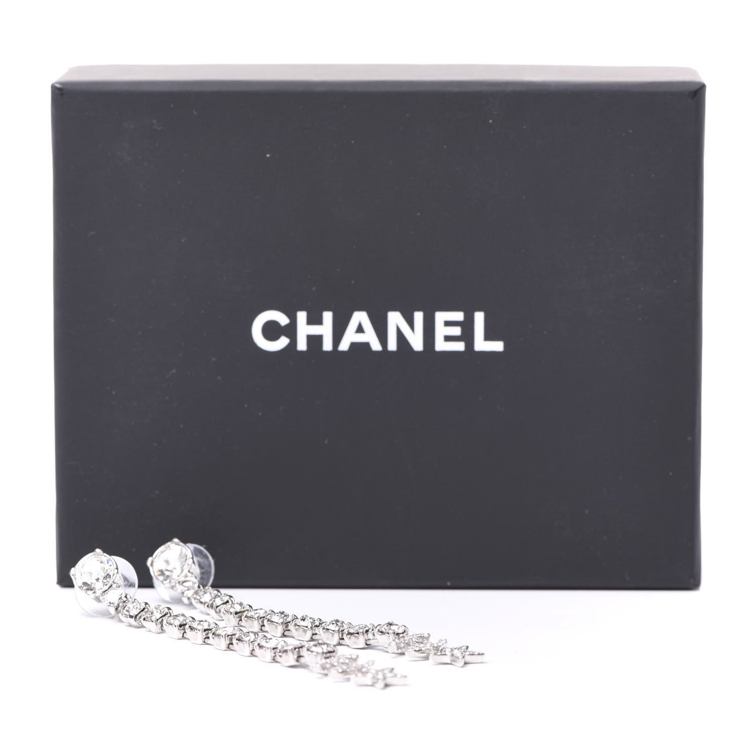 Chanel Crystal Starfall Drop Long CC Earrings Silver 5 of 5