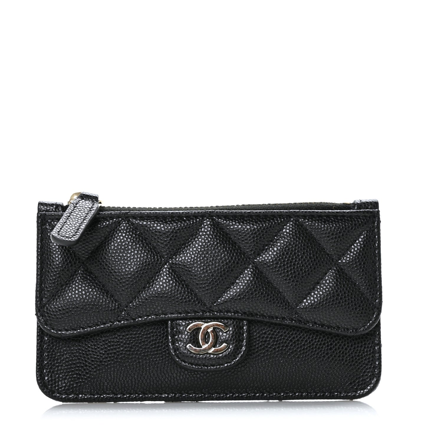 Caviar Quilted Flap Zip Card Holder Black
