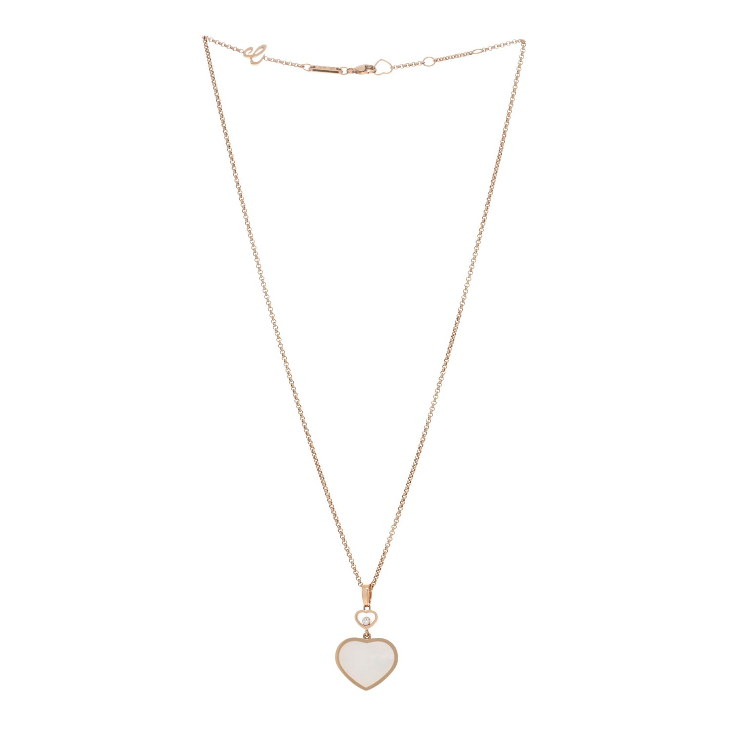 18K Rose Gold Diamond Mother of Pearl Happy Hearts Necklace