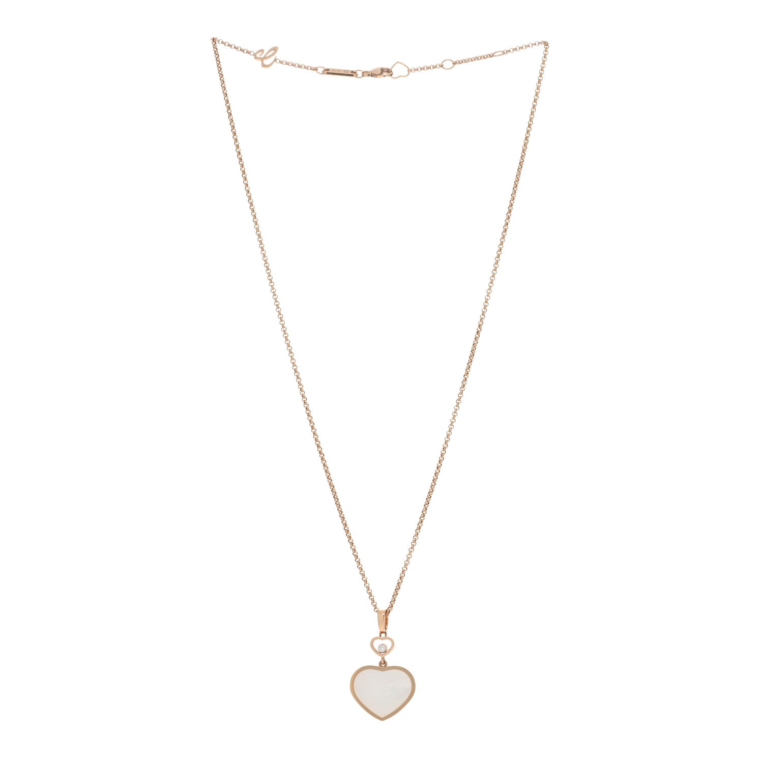 Chopard 18K Rose Gold Diamond Mother of Pearl Happy Hearts Necklace 2 of 4