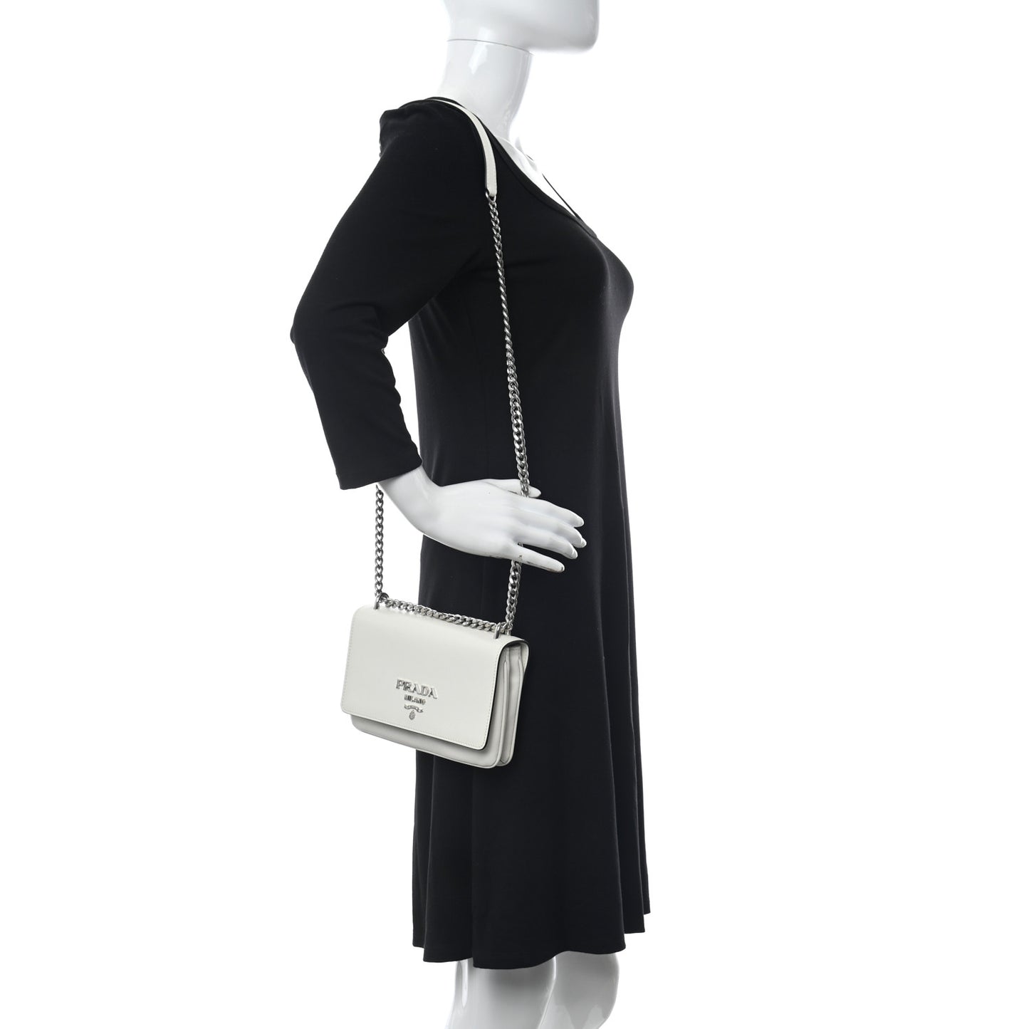 Soft Calfskin Saffiano Chain Crossbody Bag White Black