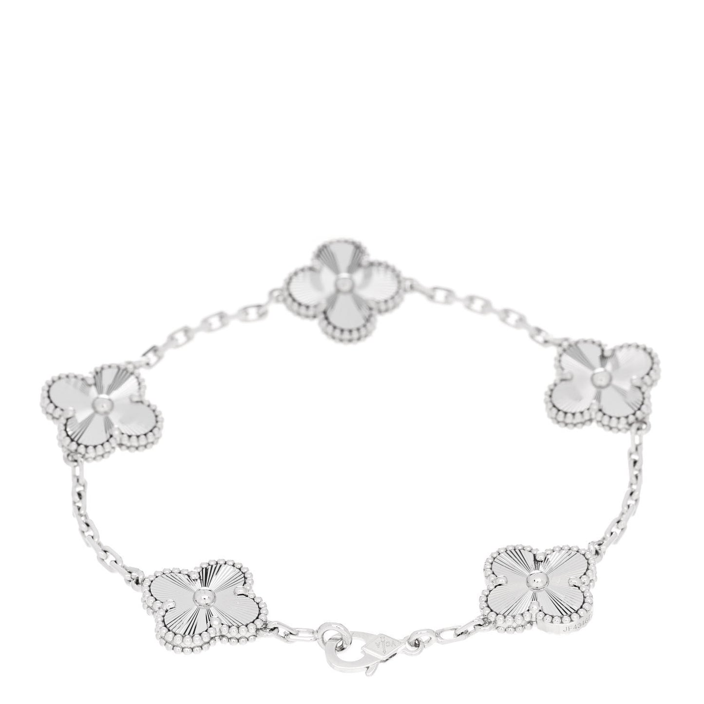 18K White Gold 5 Motifs Guilloche Vintage Alhambra Bracelet