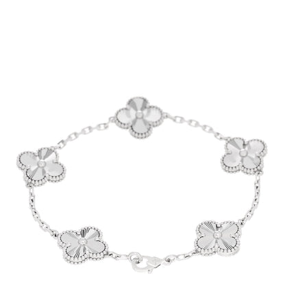 Van Cleef & Arpels 18K White Gold 5 Motifs Guilloche Vintage Alhambra Bracelet 2 of 5