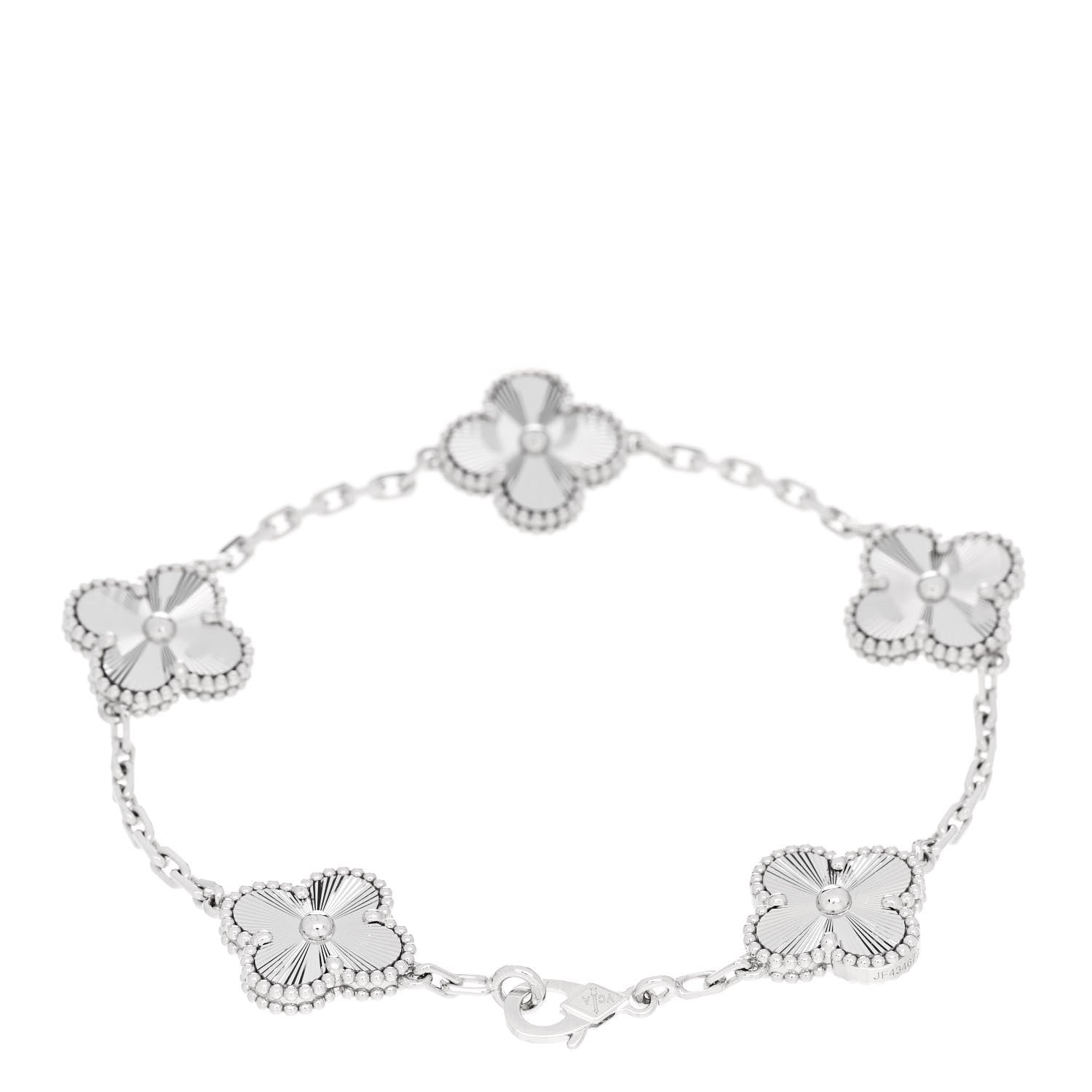 Van Cleef & Arpels 18K White Gold 5 Motifs Guilloche Vintage Alhambra Bracelet 2 of 5