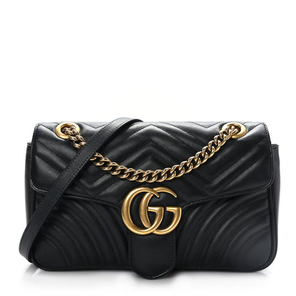 Gucci Calfskin Matelasse Small GG Marmont Shoulder Bag Black 1 of 9