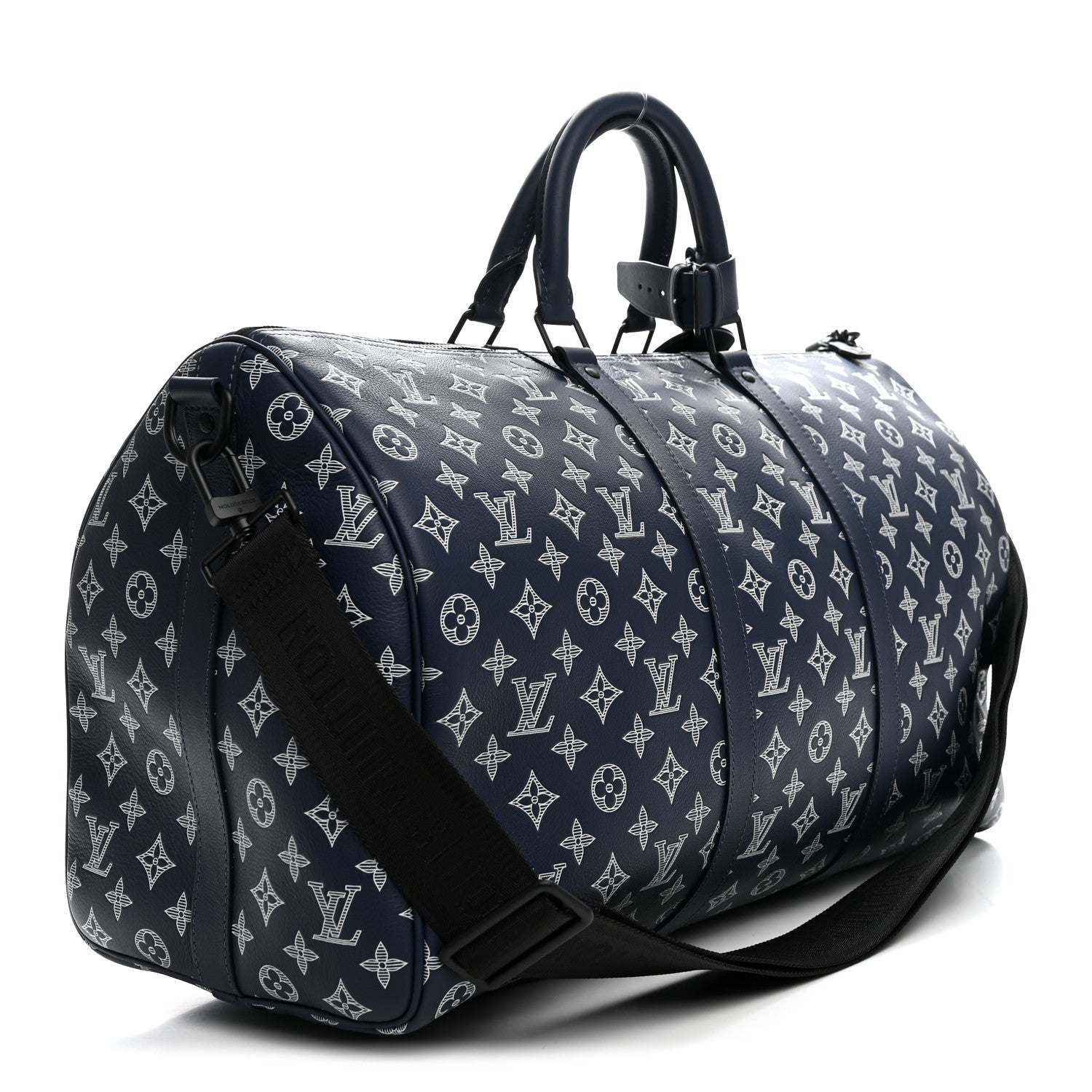 Louis Vuitton Calfskin Shadow Monogram Keepall Bandouliere 50 Ink Blue White 2 of 8