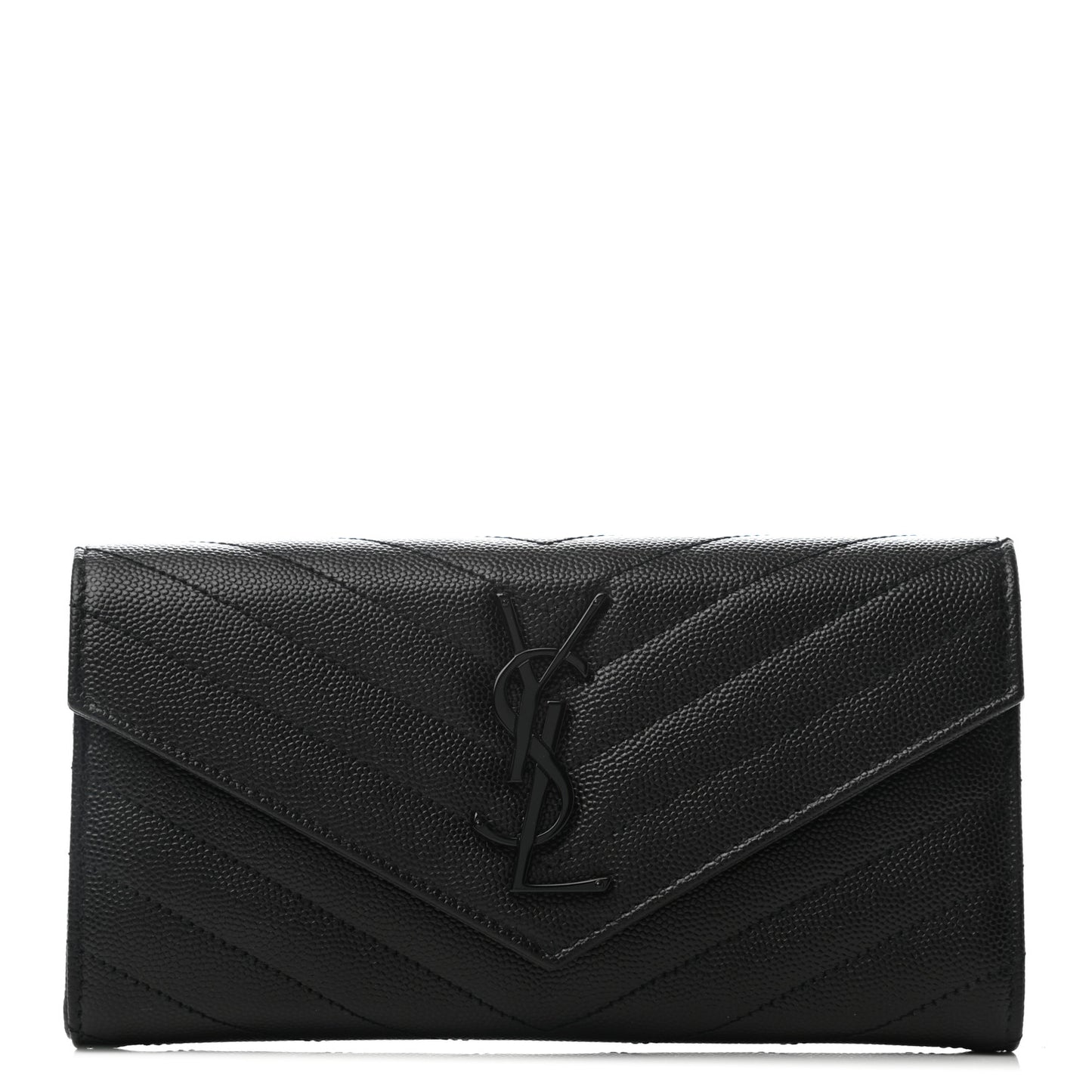 Grain De Poudre Matelasse Chevron Monogram Large Flap Wallet Black