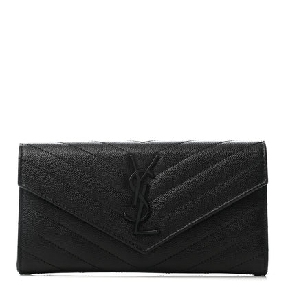 Saint Laurent Grain De Poudre Matelasse Chevron Monogram Large Flap Wallet Black 1 of 7