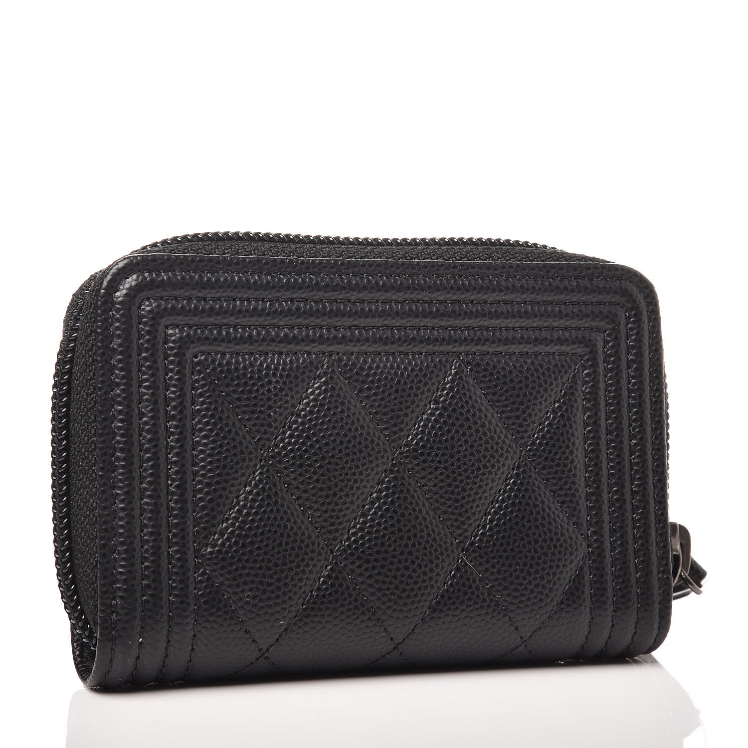 Chanel Caviar Quilted Boy Zip Around Coin Purse Wallet Black 3 of 8