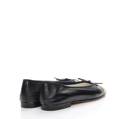 Chanel Eel Cap Toe Ballerina Flats 38 Black Beige 4 of 7