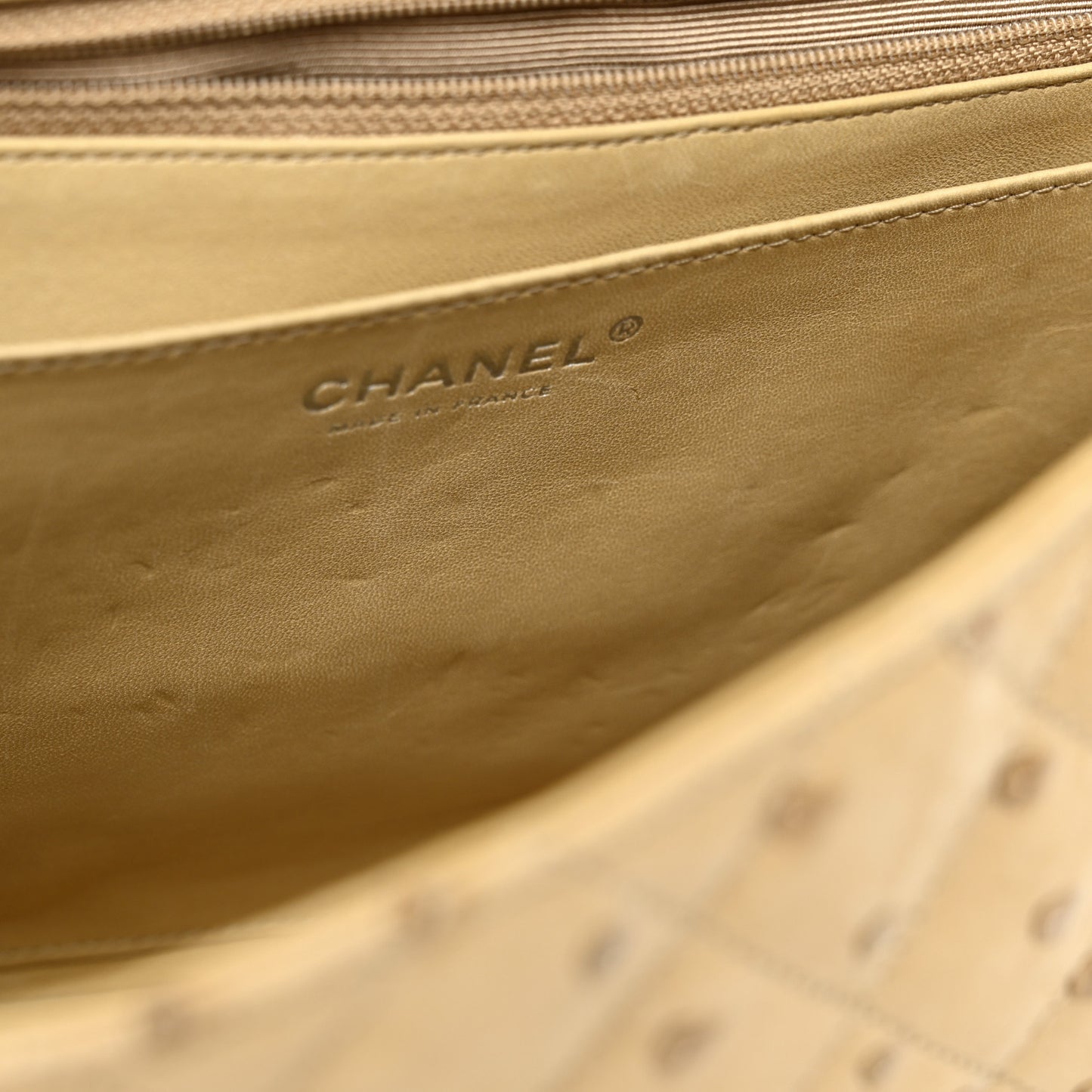 Ostrich Jumbo Single Flap Light Beige