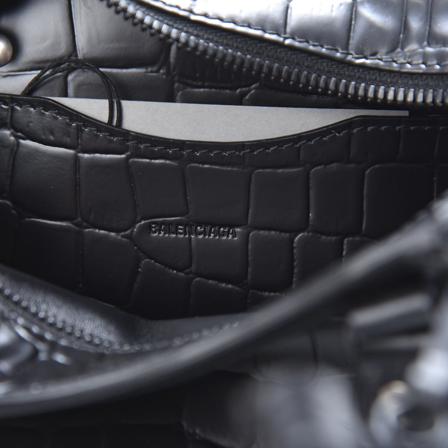 Semi Shiny Calfskin Crocodile Embossed Neo Classic Black Hardware Mini City Black