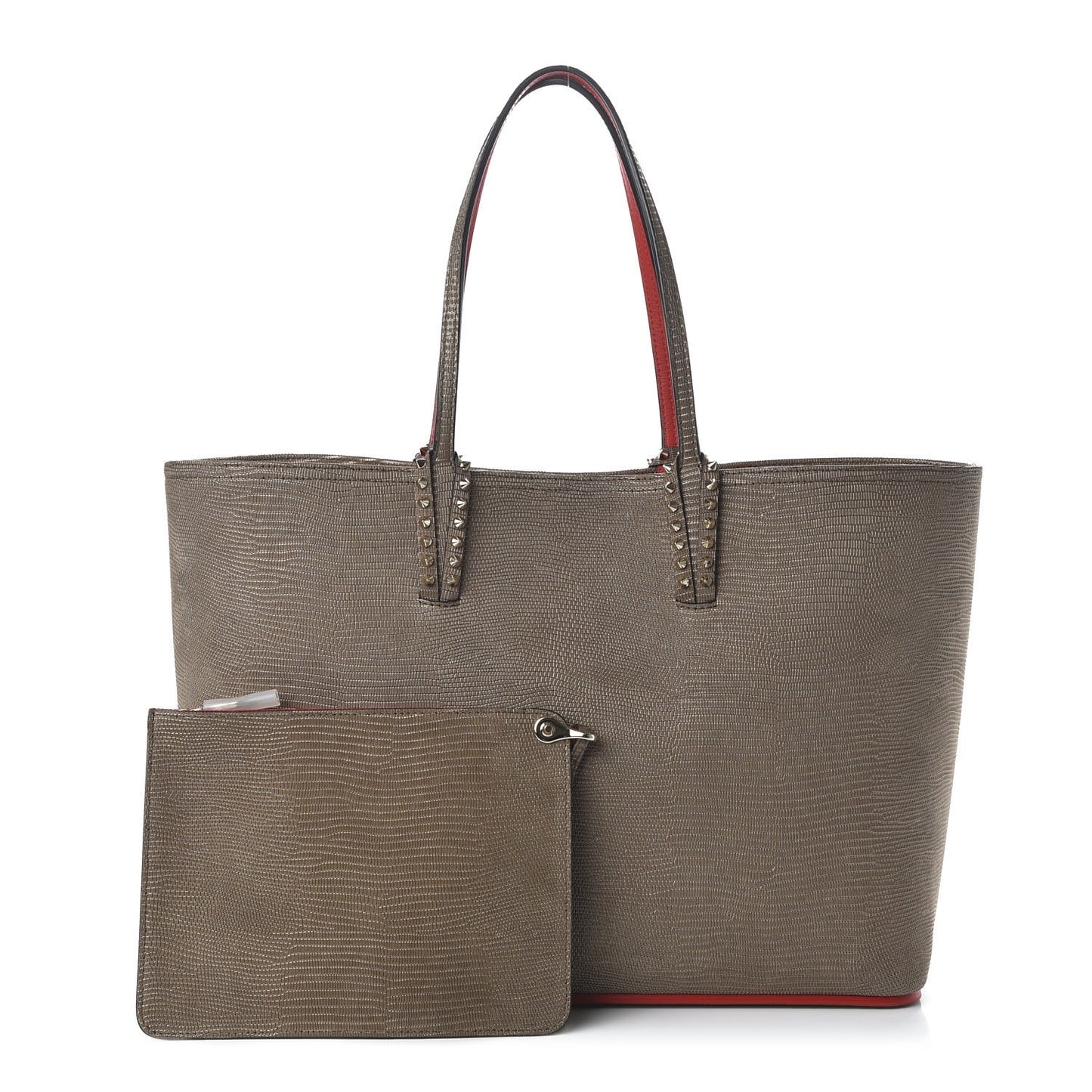 Calfskin Lizard Embossed Spikes East West Cabata Tote Brown
