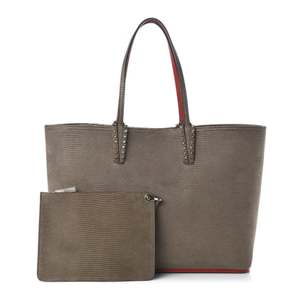 Christian Louboutin Calfskin Lizard Embossed Spikes East West Cabata Tote Brown 1 of 9