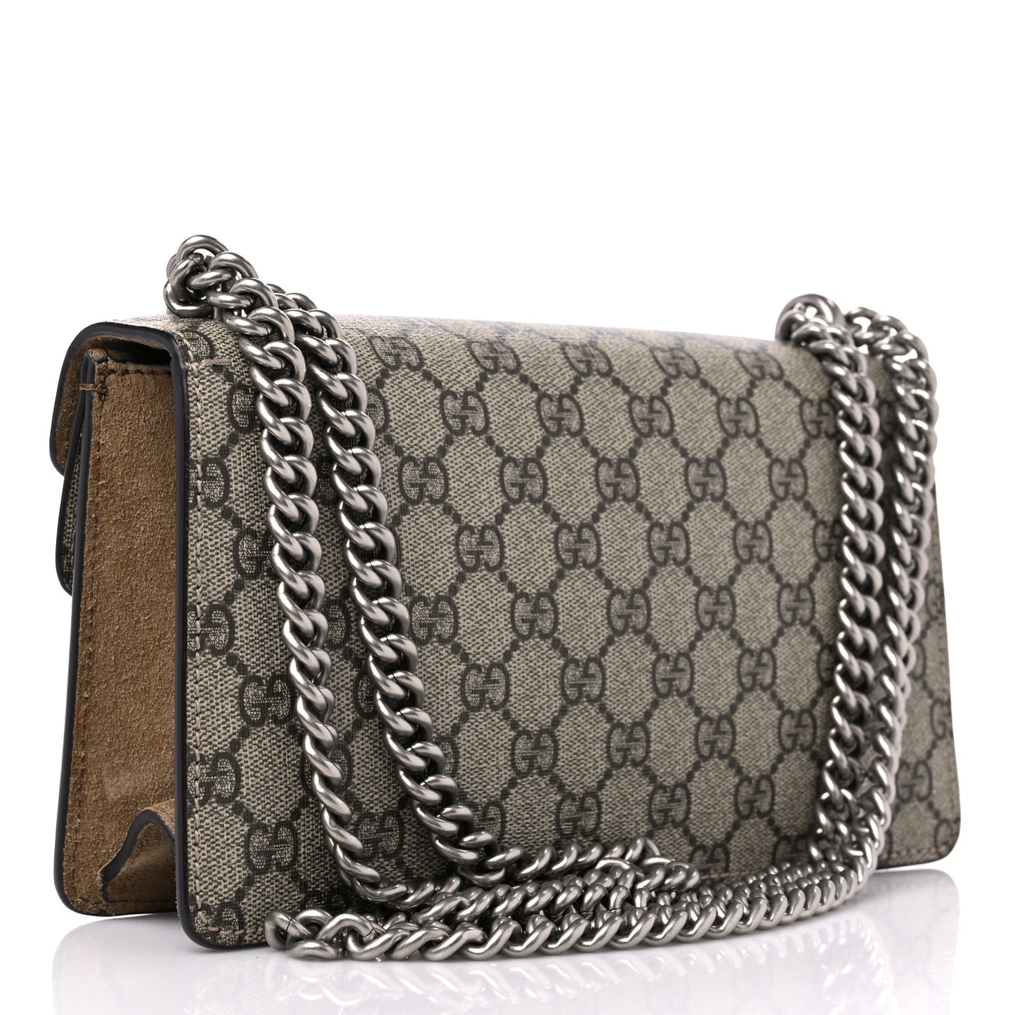 GG Supreme Monogram Suede Crystal Small Dionysus Shoulder Bag Beige Ebony Taupe