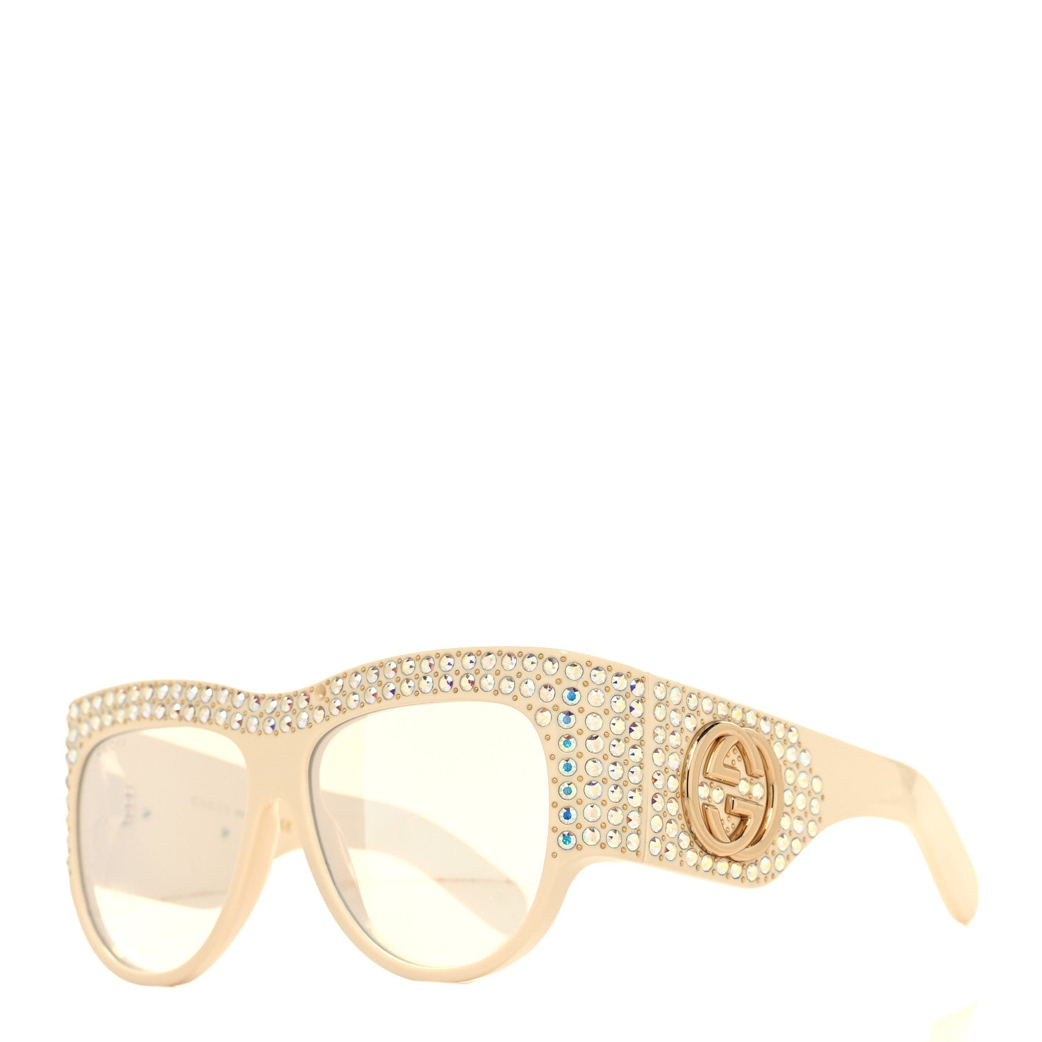Gucci Acetate Crystal Oversize Hollywood Forever Sunglasses GG0144S Ivory 1 of 8