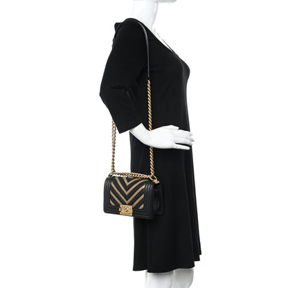Chanel Lambskin Calfskin Chevron Small Boy Flap Black Gold 2 of 11