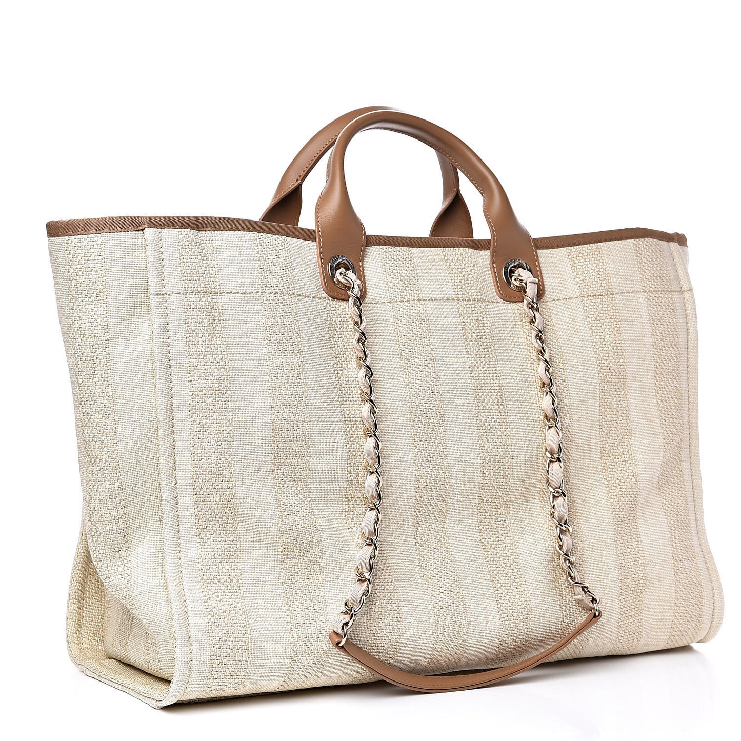 Mixed Fibers Striped Extra Large Deauville Tote Beige
