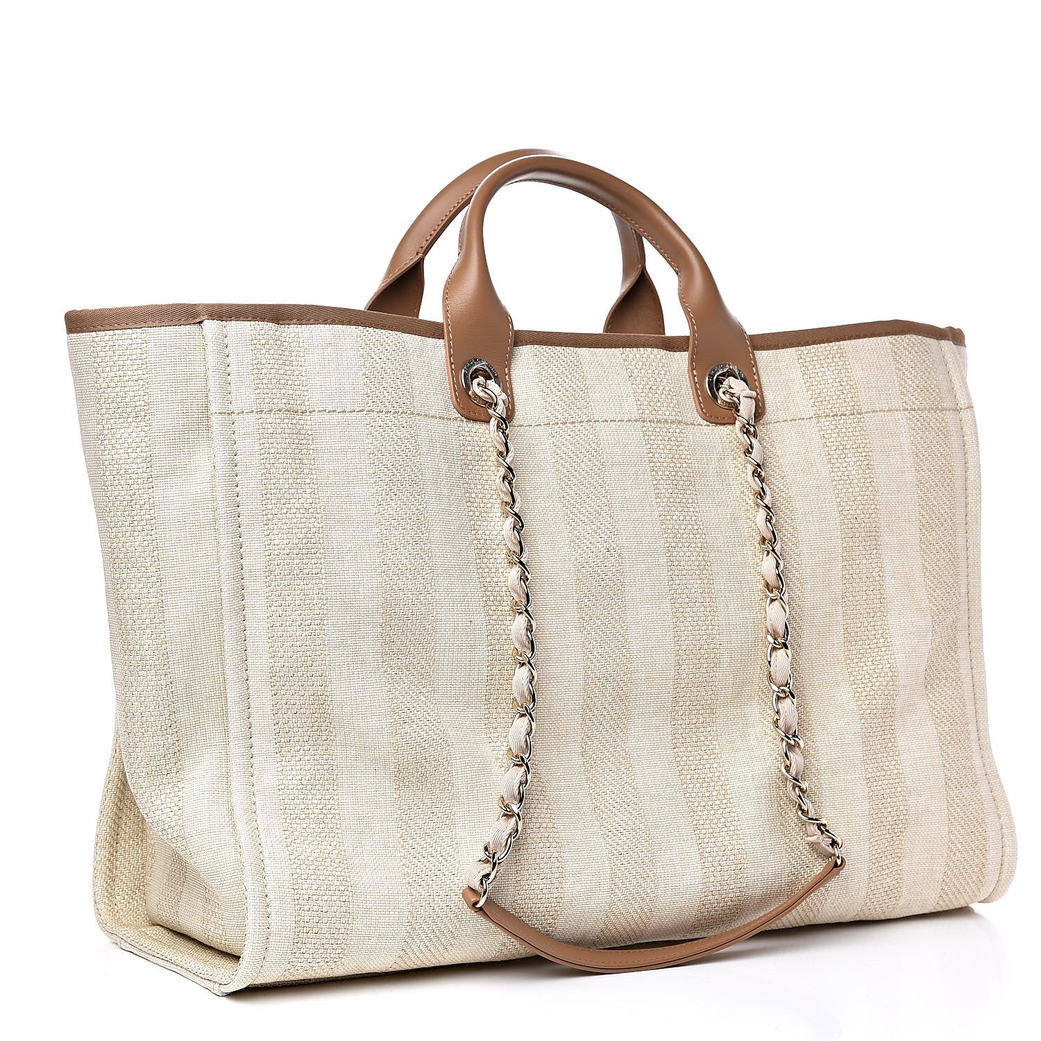 Chanel Mixed Fibers Striped Extra Large Deauville Tote Beige 3 of 10