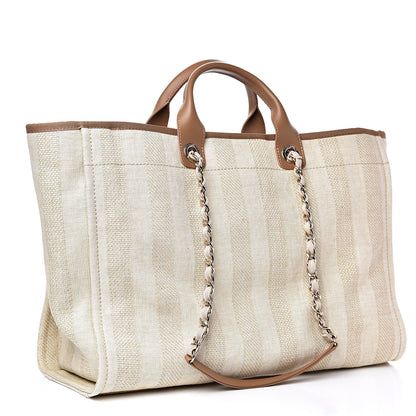 Chanel Mixed Fibers Striped Extra Large Deauville Tote Beige 3 of 10