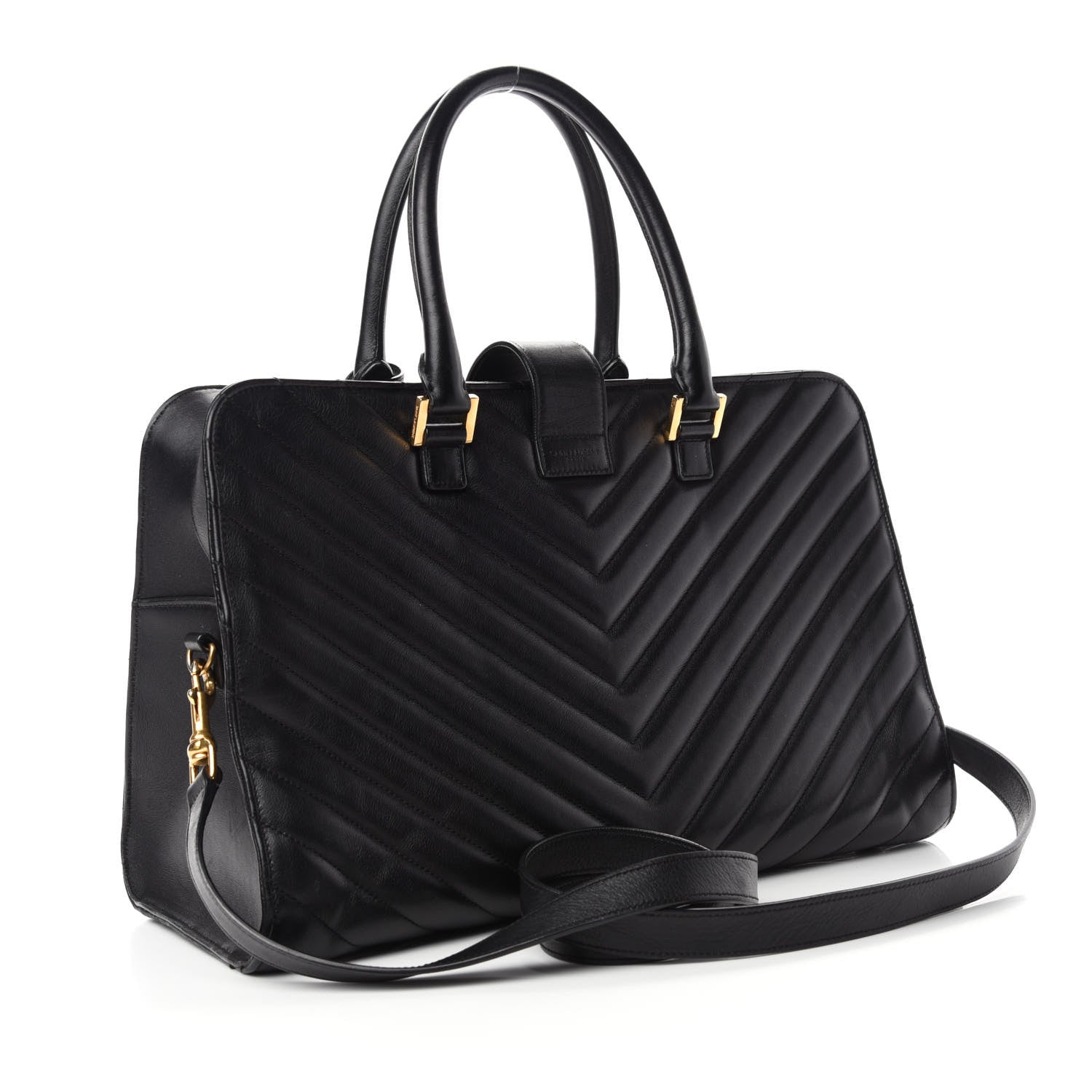 Saint Laurent Calfskin Matelasse Chevron Medium Monogram Cabas Black 3 of 12
