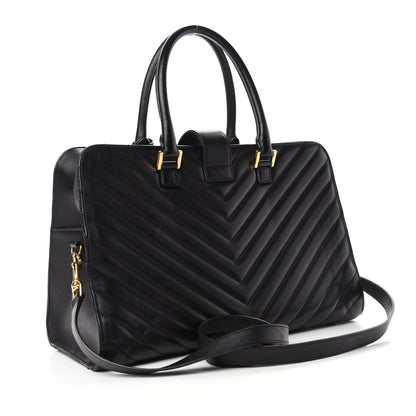 Saint Laurent Calfskin Matelasse Chevron Medium Monogram Cabas Black 3 of 12