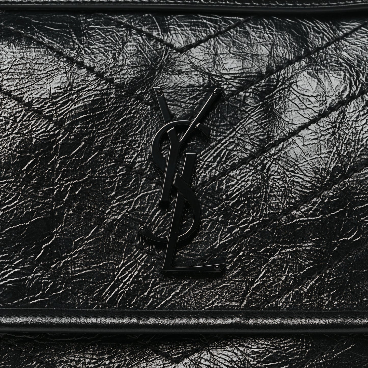 Crinkled Calfskin Matelasse Monogram Medium Niki Chain Satchel Black