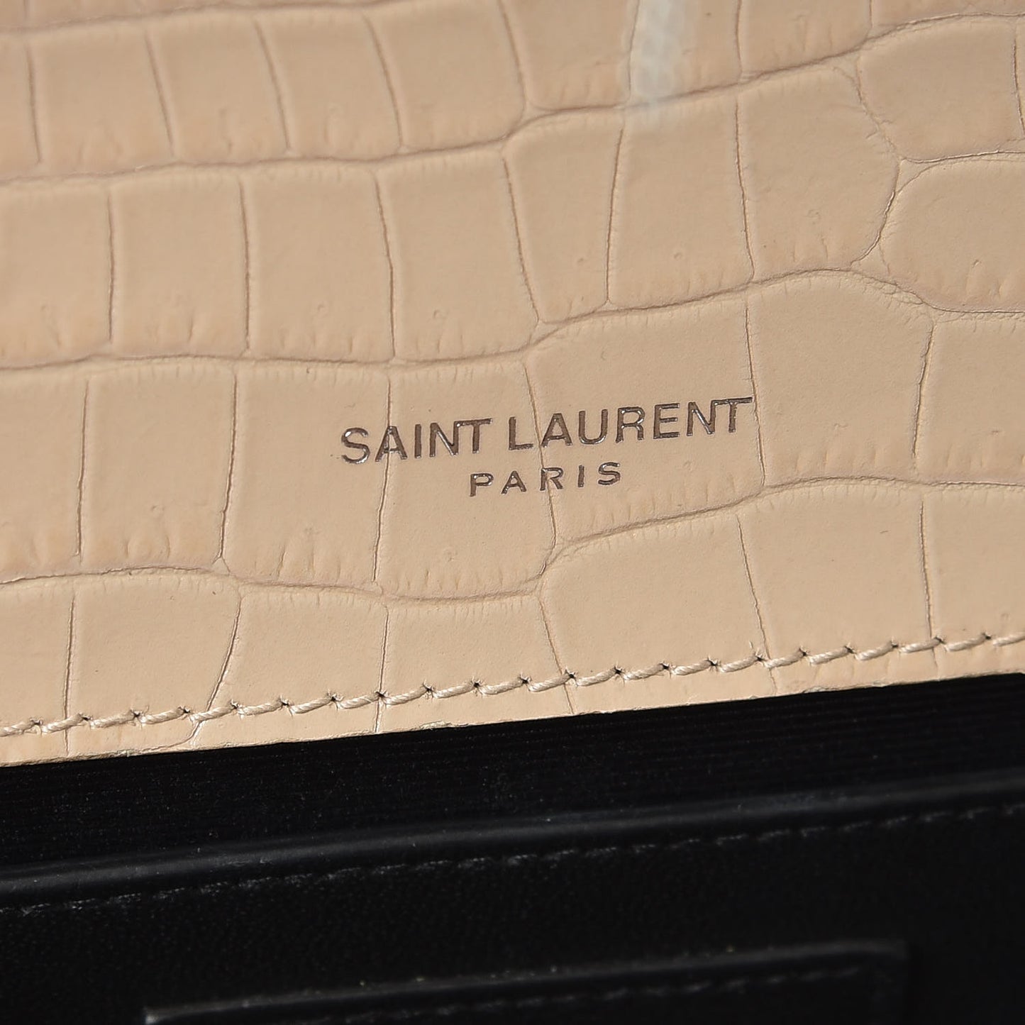 Croc Calfskin Embossed Small Classic Monogram Kate Tassel Satchel Beige