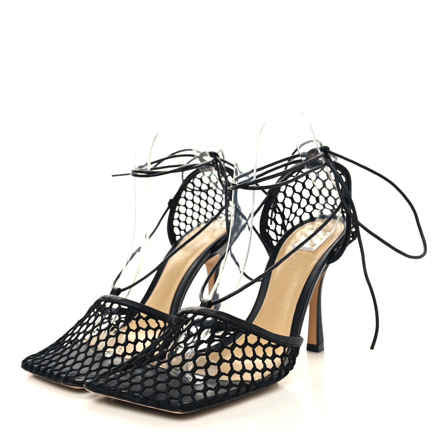 Mesh Nappa Stretch Ankle Tie Sandals 40.5 Black
