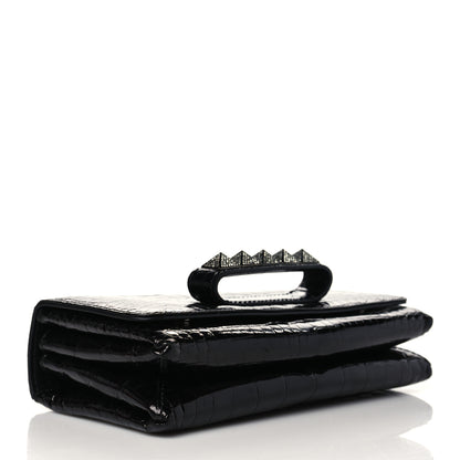 Valentino Garavani Crocodile Crystal Encrusted Studs Va Va Voom Shoulder Bag Black 3 of 8