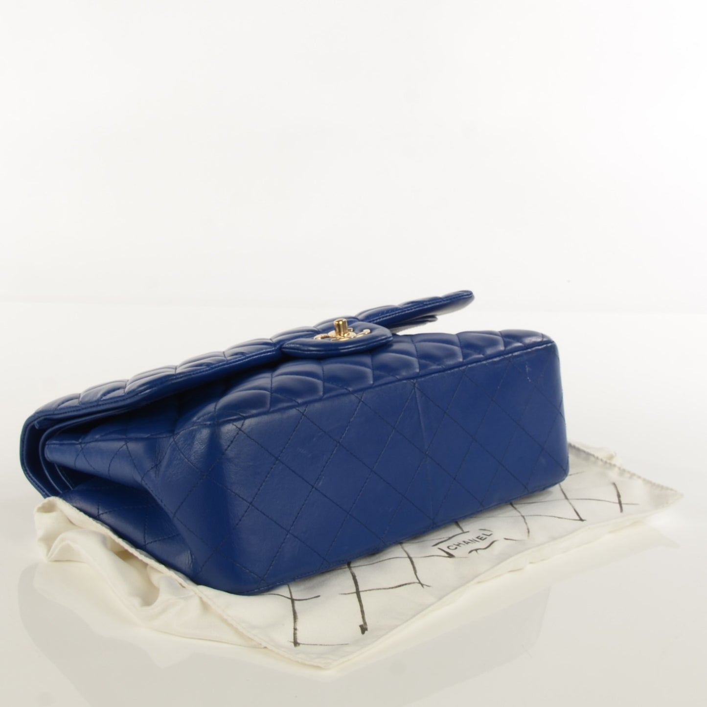 Lambskin Quilted Jumbo Double Flap Dark Blue