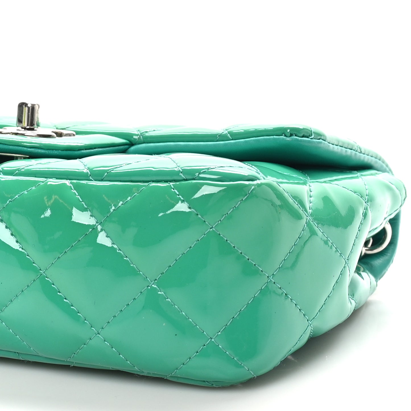 Patent Calfskin Quilted Mini Rectangular Flap Green