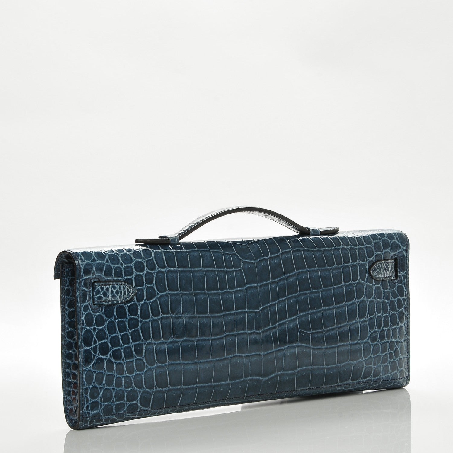 Hermes Shiny Niloticus Crocodile Kelly Cut Pochette Blue Jean 5 of 38