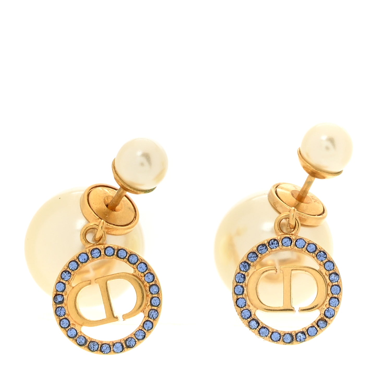 Pearl Crystal Dior Tribales Drop Earrings Gold Blue