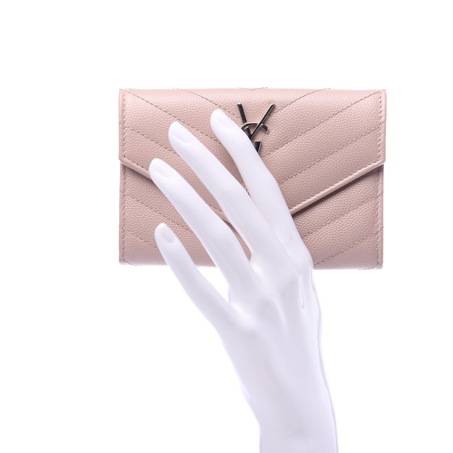 Saint Laurent Grain De Poudre Matelasse Chevron Small Monogram Envelope Wallet Pale Pink 2 of 8