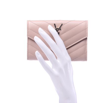 Saint Laurent Grain De Poudre Matelasse Chevron Small Monogram Envelope Wallet Pale Pink 2 of 8