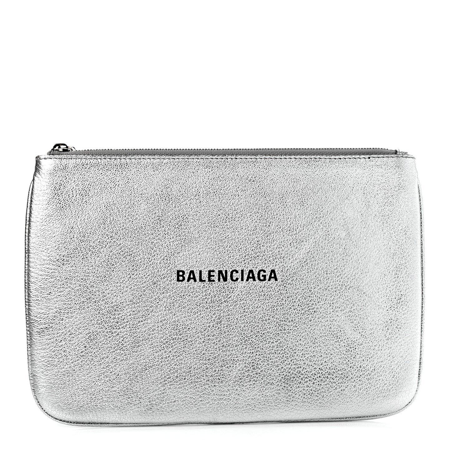 Metallic Goatskin Logo Large Everyday Zip Pouch Argent Black