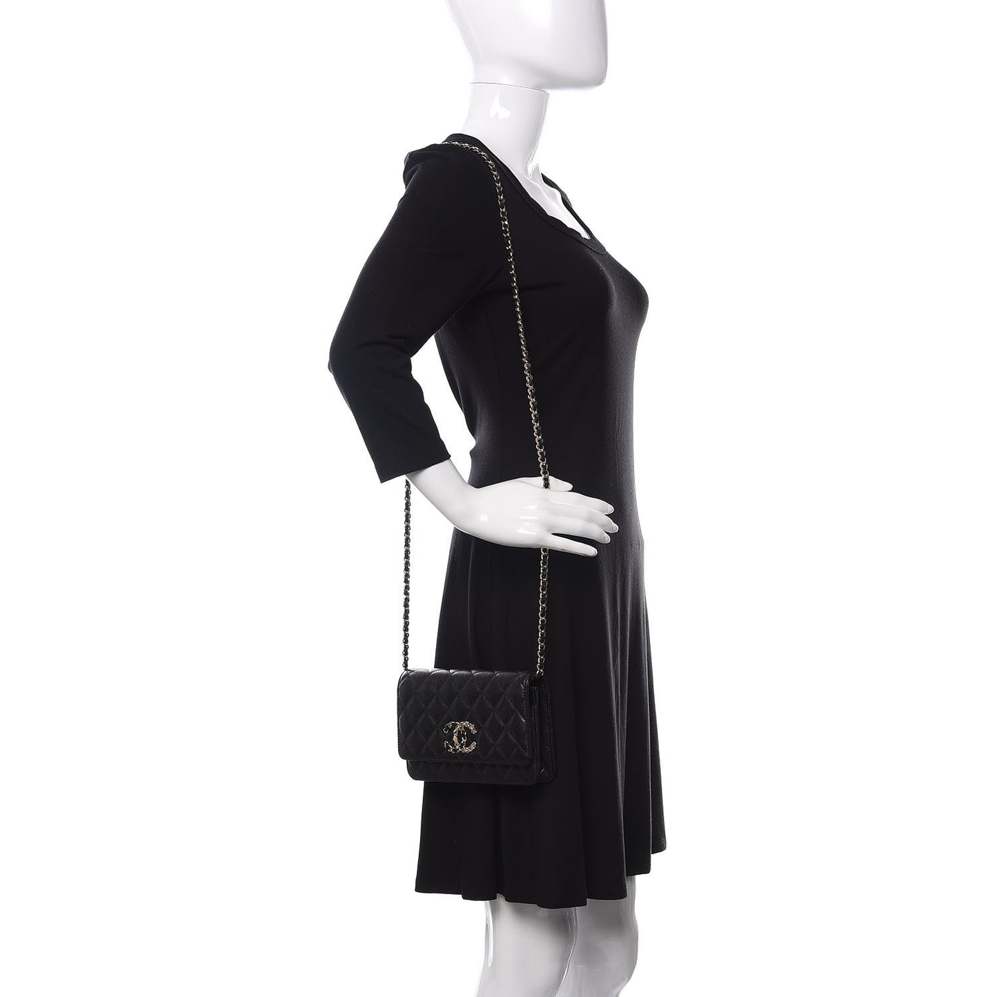 Caviar Quilted French New Wave Chain CC Wallet On Chain WOC Black