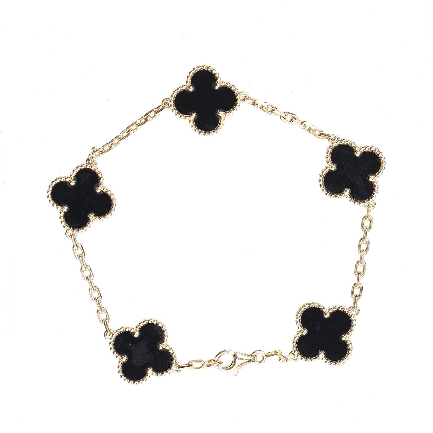 18K Yellow Gold Black Onyx 5 Motifs Vintage Alhambra Bracelet