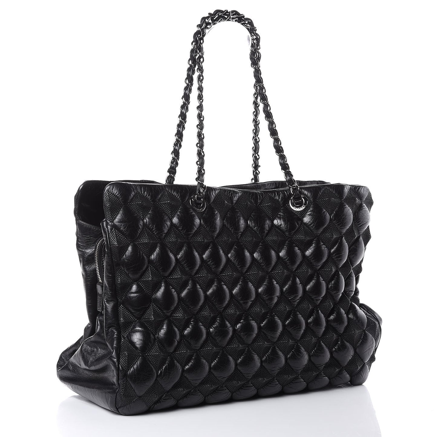 Glazed Lambskin Quilted Large Stravinsky Tote Black