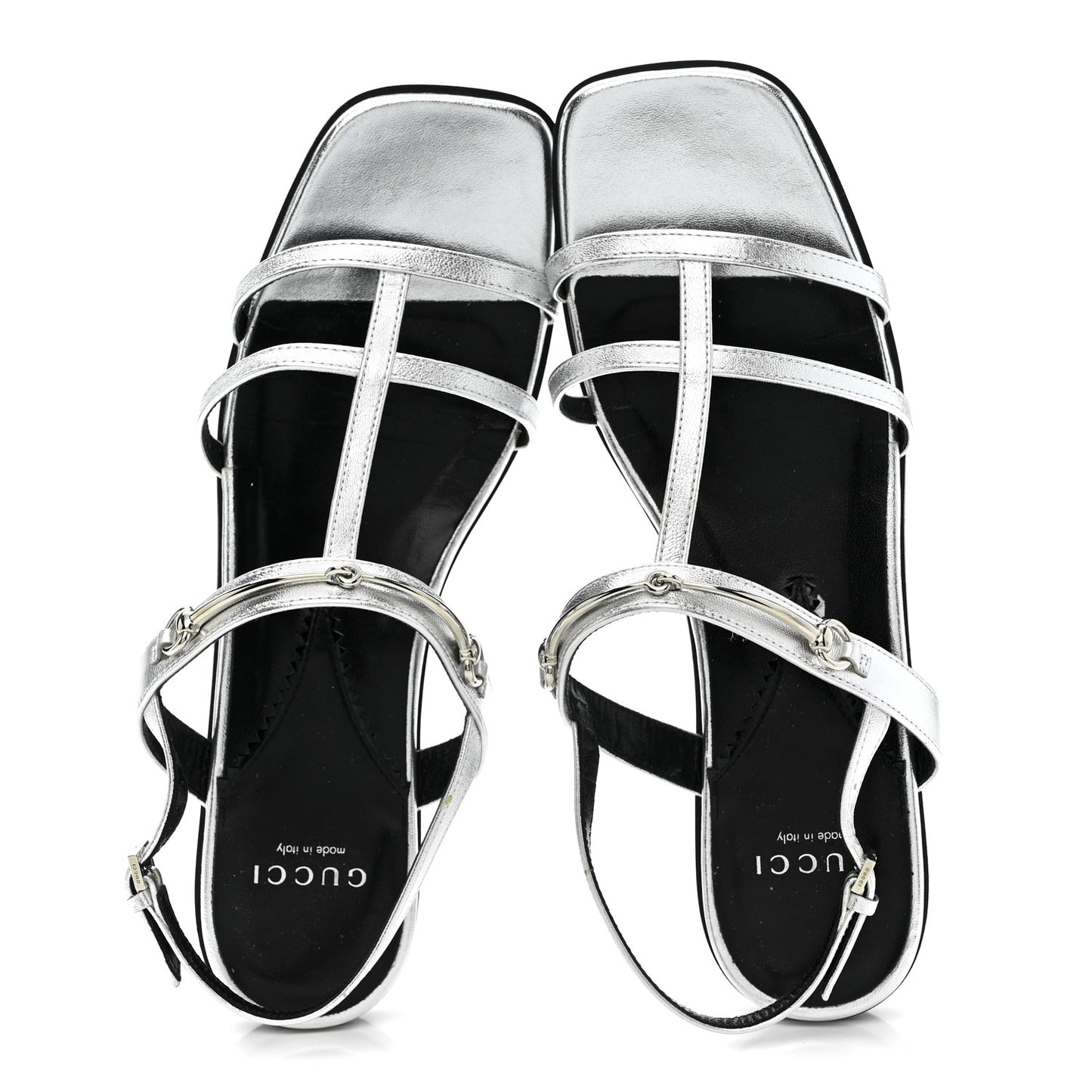 Metallic Calfskin Horsebit Divine Slingback Sandals 38 Silver